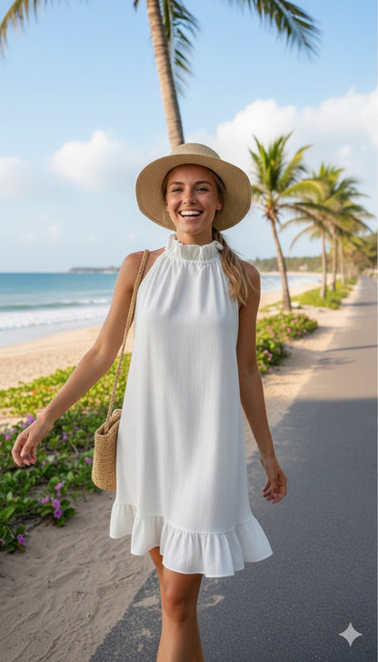 Casa Linen Dress – Elegant Halter Silhouette