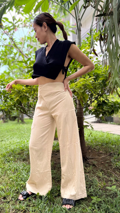 Khaki high waisted linen trousers for summer