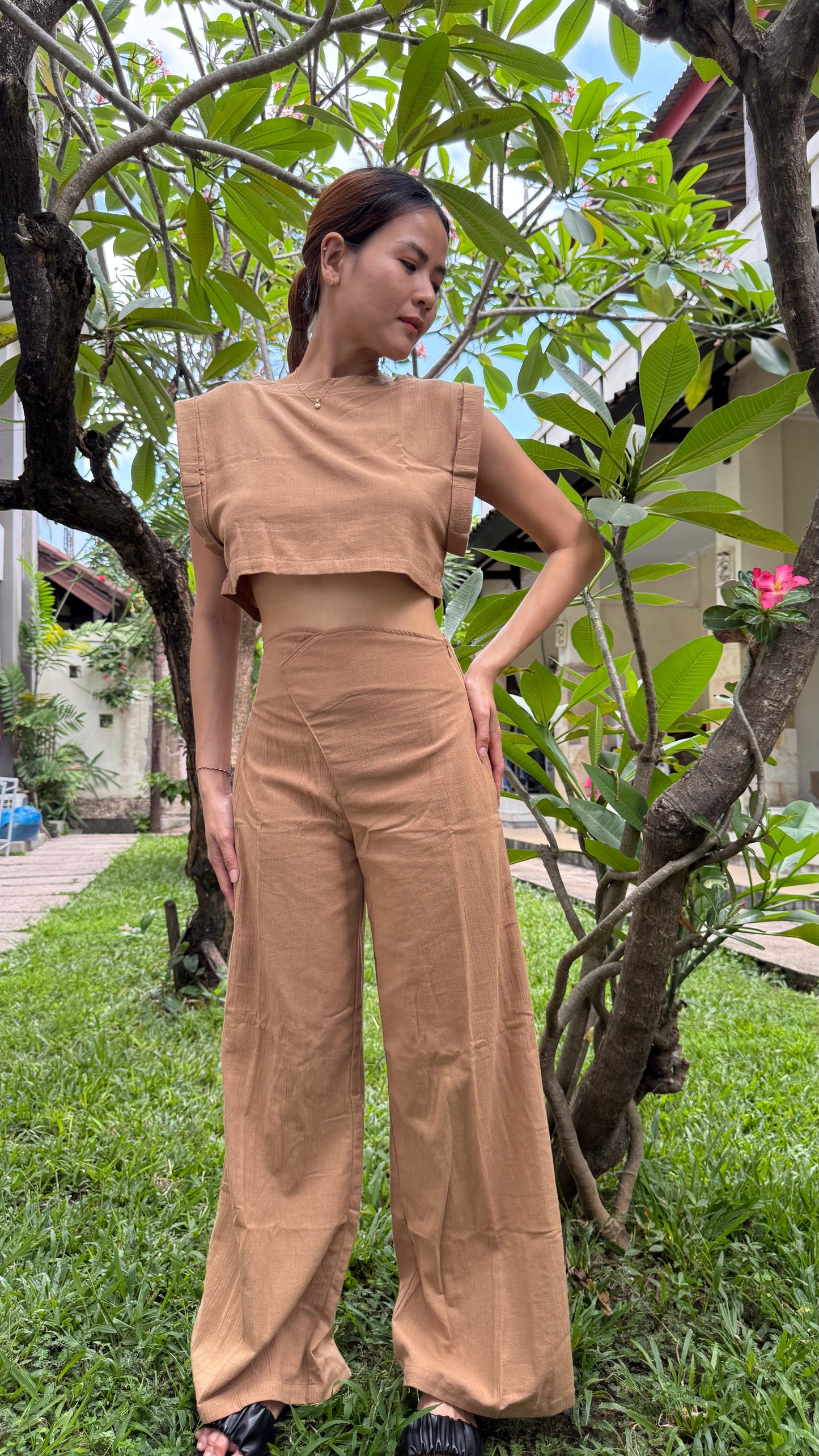 Latte linen summer pants wide leg for women