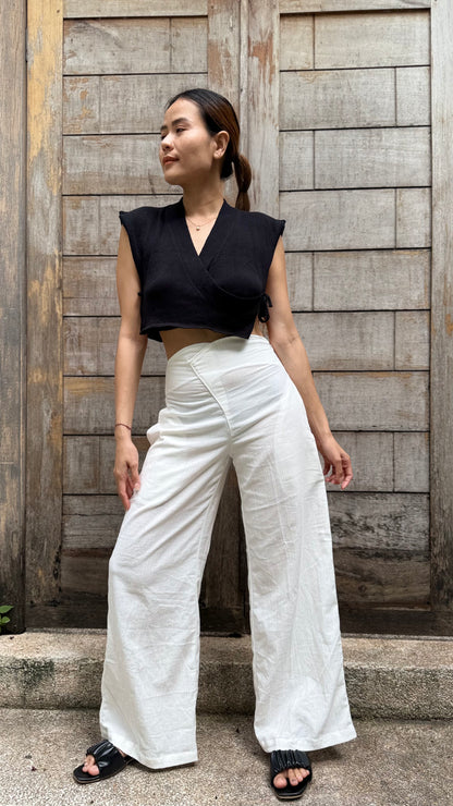 Lily Linen Pant white high waisted wide leg linen pants