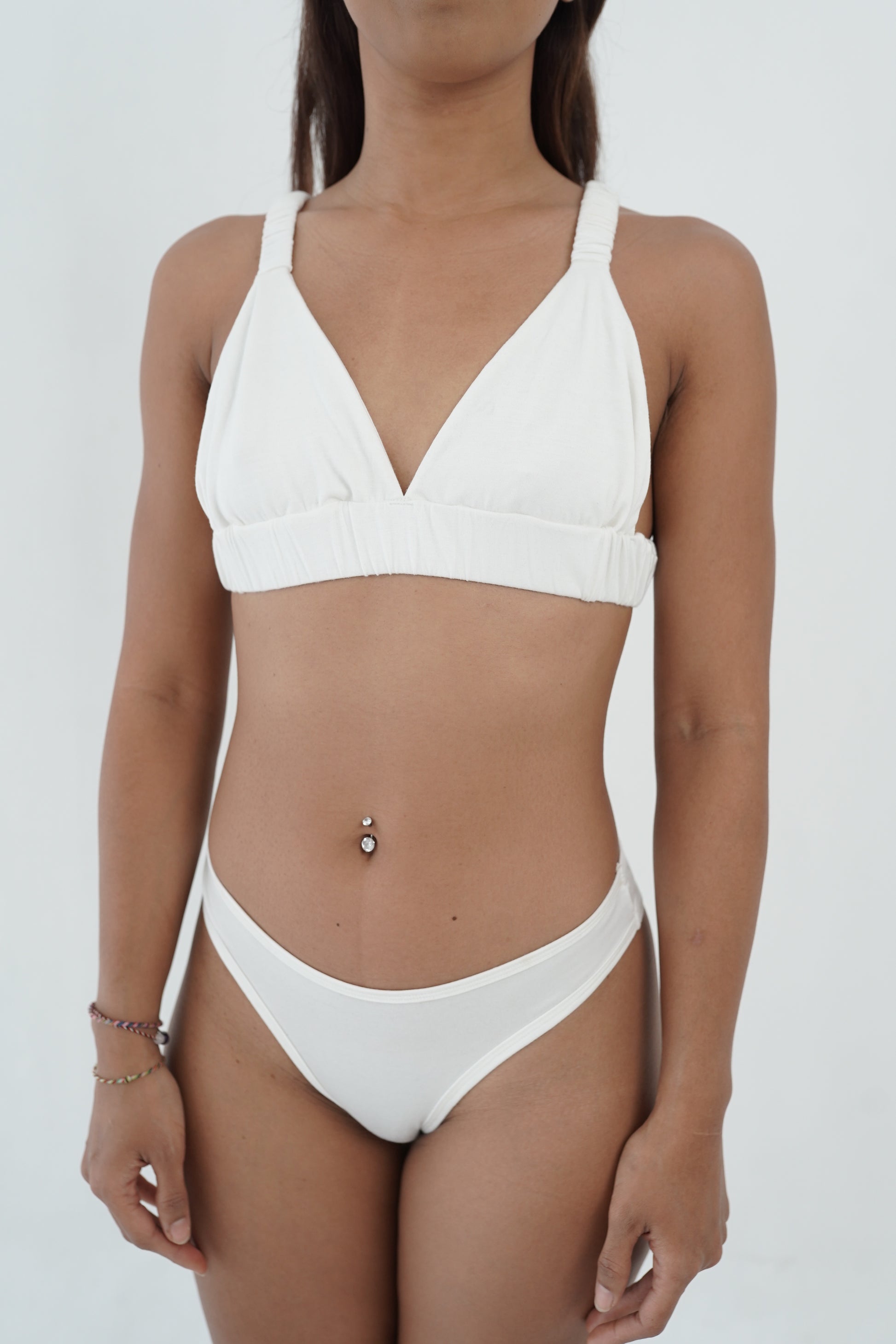White Talia Tencel thong, soft breathable everyday underwear, front view