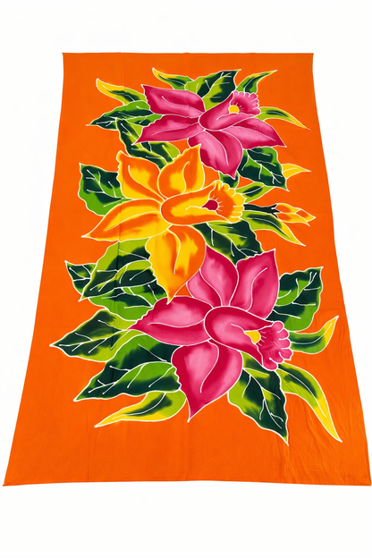 Floral sarong bali Lily in orange
