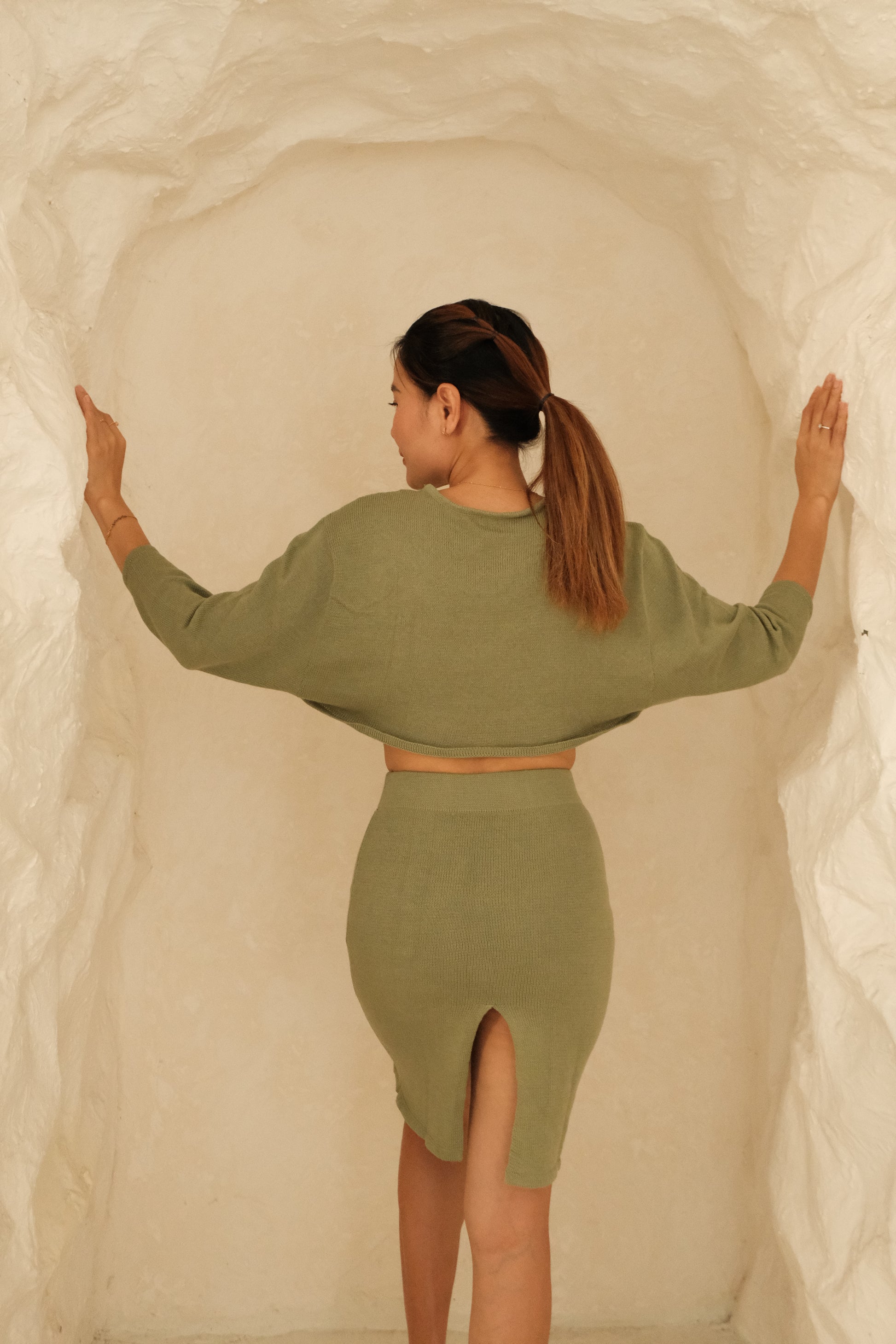 Tango Midi Skirt in Mint cotton knit – back view